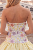 Light Yellow Strapless A Line Floral Short Homecoming Dress