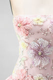 Light Yellow Strapless A Line Floral Short Homecoming Dress