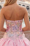 Light Yellow Strapless A Line Floral Short Homecoming Dress
