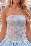 Light Yellow Strapless A Line Floral Short Homecoming Dress