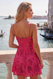 Light Blue A Line Floral Applique Short Homecoming Dress