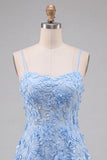 Light Blue A Line Floral Applique Short Homecoming Dress