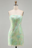 Strapless Bodycon Sequin Mint Green Homecoming Dress
