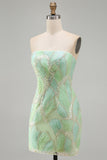 Strapless Bodycon Sequin Mint Green Homecoming Dress