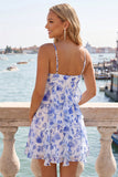 Green Floral A Line Short Homecoming Dress with Ruffles