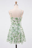 Green Floral A Line Short Homecoming Dress with Ruffles