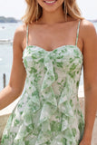 Green Floral A Line Short Homecoming Dress with Ruffles