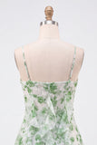 Green Floral A Line Short Homecoming Dress with Ruffles