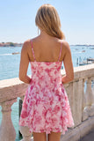 Green Floral A Line Short Homecoming Dress with Ruffles