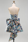 Pink Floral Jacquard Strapless A Line Homecoming Dress with Pearls