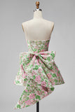 Pink Floral Jacquard Strapless A Line Homecoming Dress with Pearls