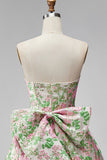 Pink Floral Jacquard Strapless A Line Homecoming Dress with Pearls