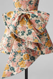 Pink Floral Jacquard Strapless A Line Homecoming Dress with Pearls