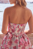 Strapless Jacquard A Line Corset Green Homecoming Dress