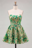 Strapless Jacquard A Line Corset Green Homecoming Dress