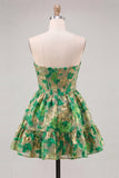 Strapless Jacquard A Line Corset Green Homecoming Dress