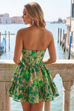 Strapless Jacquard A Line Corset Green Homecoming Dress