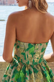 Strapless Jacquard A Line Corset Green Homecoming Dress