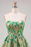 Strapless Jacquard A Line Corset Green Homecoming Dress