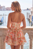 Strapless Jacquard A Line Corset Green Homecoming Dress