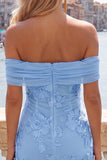 Off the Shoulder Bodycon Applique Hot Pink Homecoming Dress with Sash