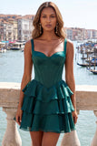 Dark Green Tiered A Line Corset Homecoming Dress with Lace Up Back