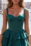 Dark Green Tiered A Line Corset Homecoming Dress with Lace Up Back