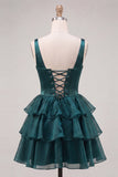 Dark Green Tiered A Line Corset Homecoming Dress with Lace Up Back