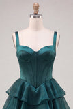 Dark Green Tiered A Line Corset Homecoming Dress with Lace Up Back