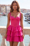 Dark Green Tiered A Line Corset Homecoming Dress with Lace Up Back