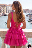 Dark Green Tiered A Line Corset Homecoming Dress with Lace Up Back