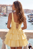 Dark Green Tiered A Line Corset Homecoming Dress with Lace Up Back