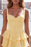Dark Green Tiered A Line Corset Homecoming Dress with Lace Up Back