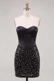 Sky Blue Bodycon Sweetheart Corset Homecoming Dress with Pearls