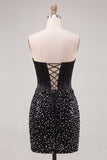 Sky Blue Bodycon Sweetheart Corset Homecoming Dress with Pearls