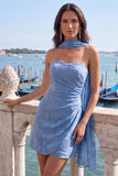 Strapless Lilac Ruched Floral Tight Homecoming Dress with Sash