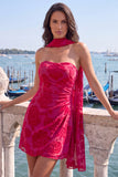 Strapless Lilac Ruched Floral Tight Homecoming Dress with Sash