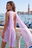 Strapless Lilac Ruched Floral Tight Homecoming Dress with Sash