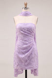 Strapless Lilac Ruched Floral Tight Homecoming Dress with Sash