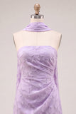 Strapless Lilac Ruched Floral Tight Homecoming Dress with Sash