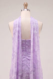Strapless Lilac Ruched Floral Tight Homecoming Dress with Sash