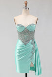 Pink Sweetheart Beaded Satin Ruched Corset Homecoming Dress with Sash