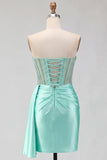 Pink Sweetheart Beaded Satin Ruched Corset Homecoming Dress with Sash