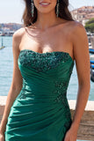 Red Strapless Ruched Beaded Bodycon Homecoming Dress with Slit
