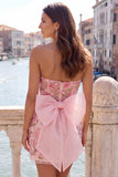 Strapless Bodycon Floral Sequin Pink Homecoming Dress with Bow