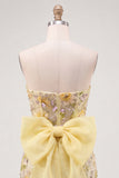 Strapless Bodycon Floral Sequin Pink Homecoming Dress with Bow