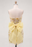 Strapless Bodycon Floral Sequin Pink Homecoming Dress with Bow