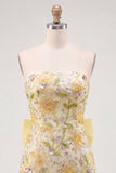 Strapless Bodycon Floral Sequin Pink Homecoming Dress with Bow