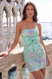 Bodycon Lilac Strapless Floral Sequin Homecoming Dress with Bow