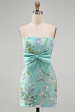 Bodycon Lilac Strapless Floral Sequin Homecoming Dress with Bow